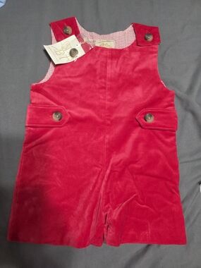The Beaufort Bonnet Company Bright Pink Velvet Overall Romper